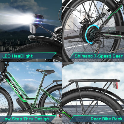 26" City Commuter Electric Bike for Adults, 750W Peak Motor, 48V 7.8Ah (374Wh) Removable Battery, 19.8 Mph 7-Speed Ebike, UL2849 Certified