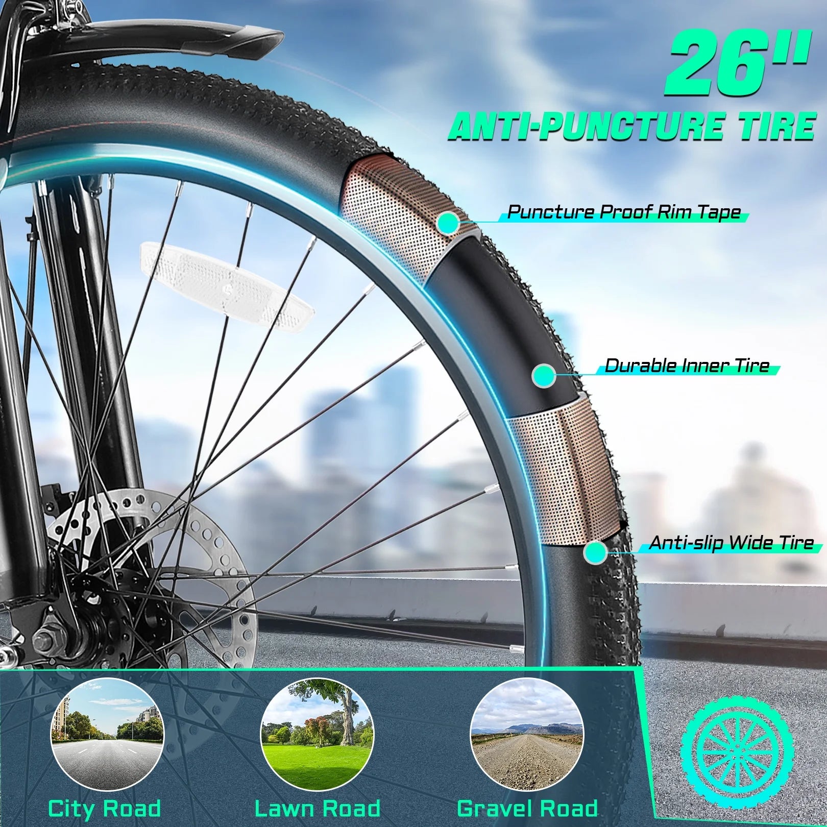 26" City Commuter Electric Bike for Adults, 750W Peak Motor, 48V 7.8Ah (374Wh) Removable Battery, 19.8 Mph 7-Speed Ebike, UL2849 Certified