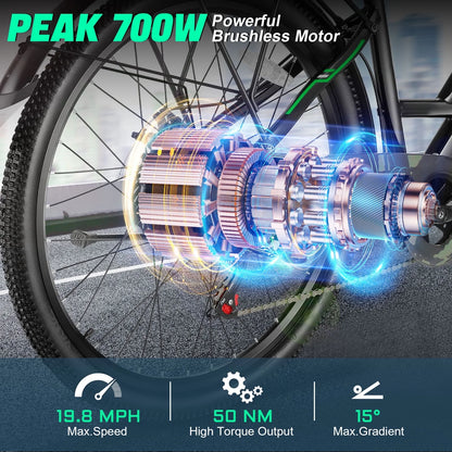 26" City Commuter Electric Bike for Adults, 750W Peak Motor, 48V 7.8Ah (374Wh) Removable Battery, 19.8 Mph 7-Speed Ebike, UL2849 Certified